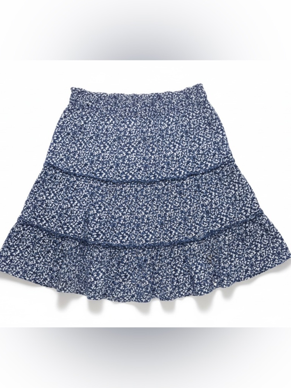 Cynthia Rowley Navy & White Floral Tiered A-Line Skirt